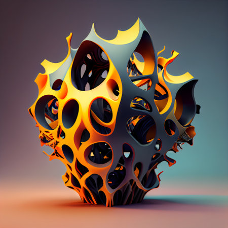 Abstract 3d illustration of geometric shape in orange and black colors.の素材