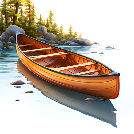 wooden boat on a lake in the forest - illustration for childrenの素材