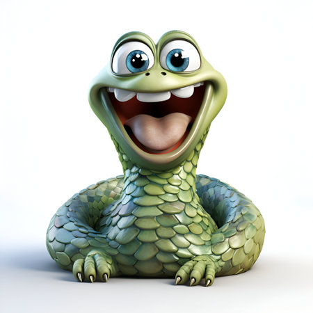 Cartoon crocodile with happy expression on white background. 3D illustrationの素材