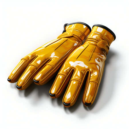 3d rendering of a pair of yellow leather gloves on white backgroundの素材