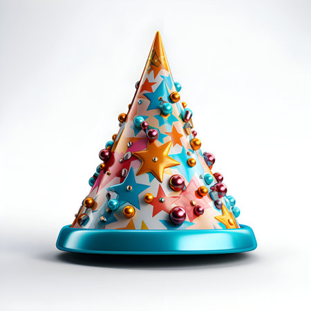 birthday party hat isolated on white background 3d render illustration.の素材