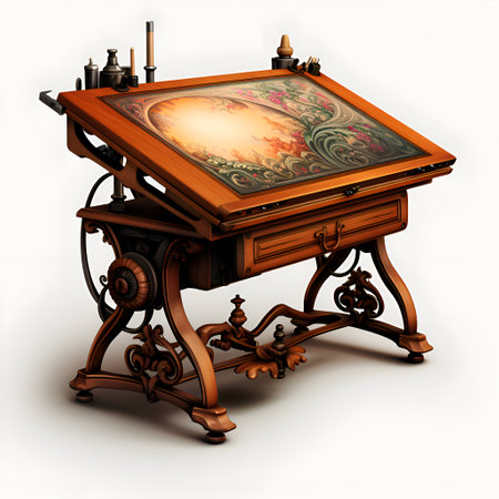 Antique wooden table on the white background. 3D illustration.の素材