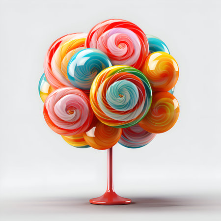 Colorful lollipops in the shape of a tree on a white backgroundの素材