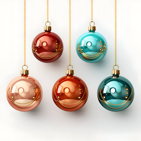 Christmas baubles on white background. 3d render illustration.の素材