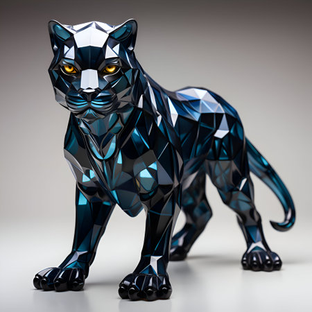 Black cat made of glass on a gray background. 3d renderingの素材