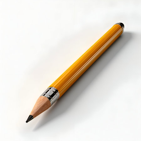 Pencil isolated on white background. 3D illustration. Top view.の素材