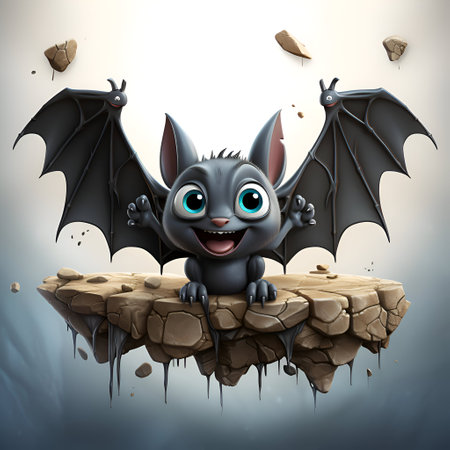 Cartoon bat on a piece of land - 3D Illustrationの素材