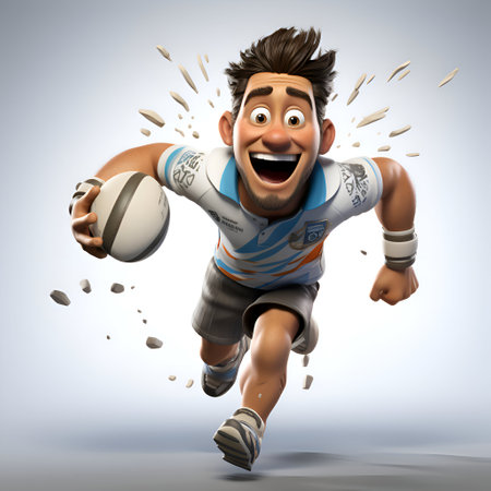 3D illustration of a rugby player running with a ball in his handの素材