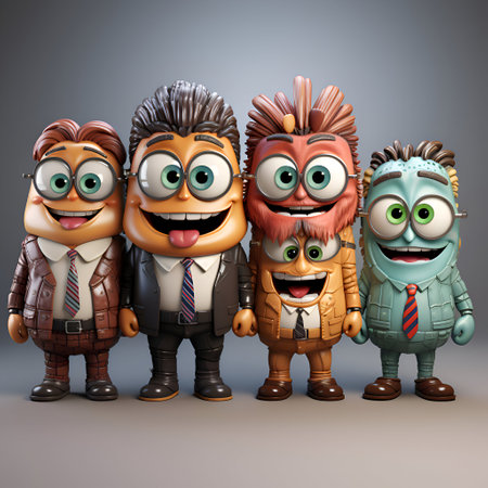 3D rendering of a group of monsters with different facial expressions.の素材