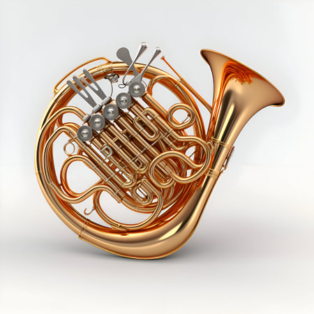 Musical instrument - French horn. 3D rendered Illustration.の素材