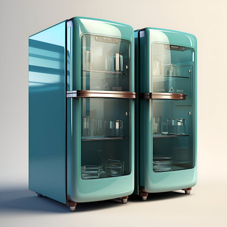 Refrigerators on a gray background. 3d render illustration.の素材