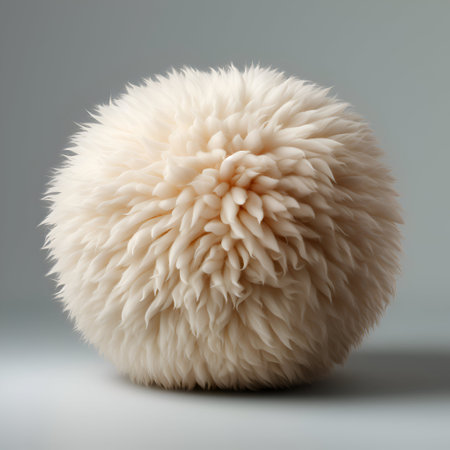 White fur ball on a gray background. Close-up. 3d renderingの素材