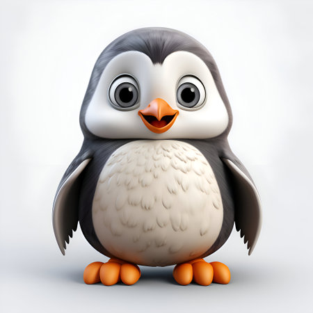 Cartoon penguin with big eyes on a white background. 3d renderの素材