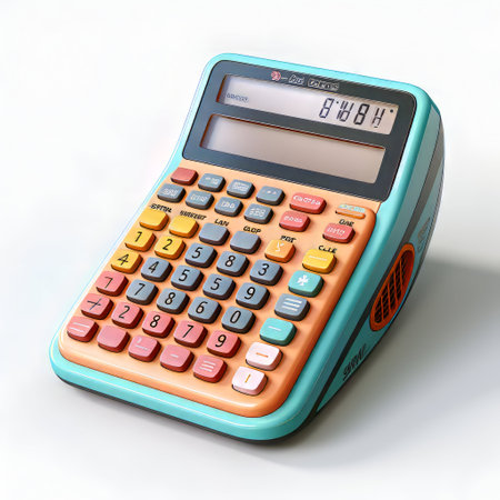 Calculator on a white background. 3d render illustration.の素材