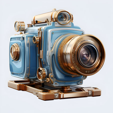 Vintage camera on a white background. 3d rendering. Computer digital drawing.の素材