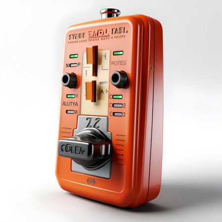 A 3D render of an orange audio player on a white backgroundの素材