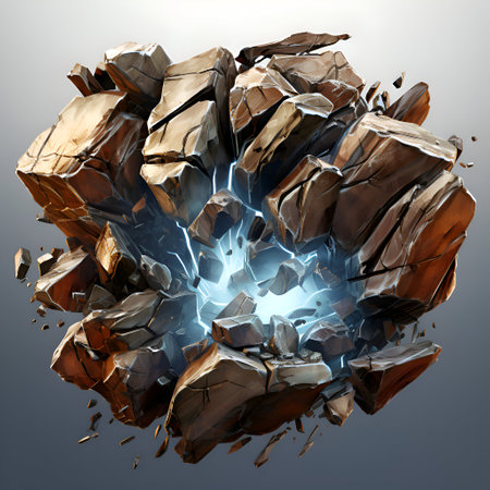 Broken stone on a gray background. 3d rendering. 3d illustration.の素材