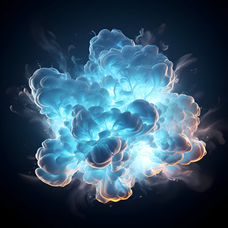 abstract blue smoke isolated on black background. 3d render illustrationの素材
