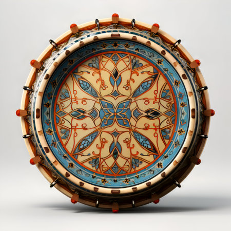 3D rendering of a tibetan drum on a white backgroundの素材