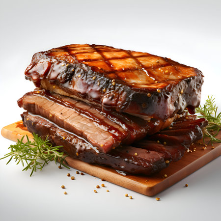 grilled pork ribs with rosemary and spices on a white backgroundの素材