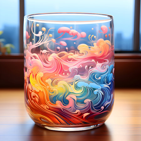 Colorful abstract painting in a glass on the background of the windowの素材