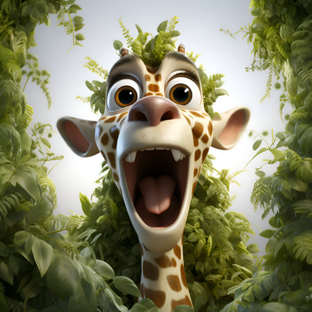 Funny giraffe in the jungle - 3D Illustration.の素材