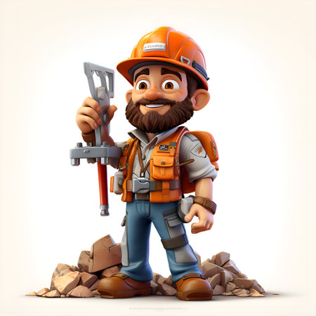 Illustration of a construction worker with a spanner and a wrenchの素材
