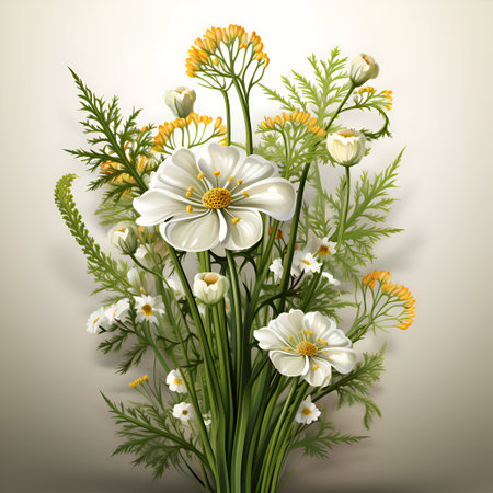 Vector illustration of a bouquet of wildflowers on a gray backgroundの素材