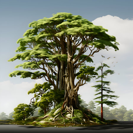 banyan tree in the forest - 3d illustration of a treeの素材
