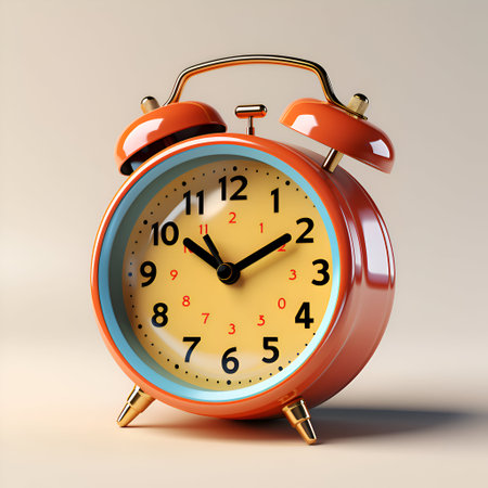 Alarm clock on a gray background. 3d render. Time conceptの素材