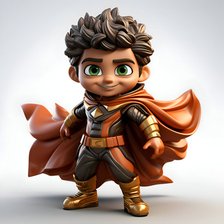 3D illustration of a cartoon superhero with cape and cloak. renderingの素材