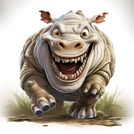 funny cartoon rhinoceros on a white background. 3d renderの素材