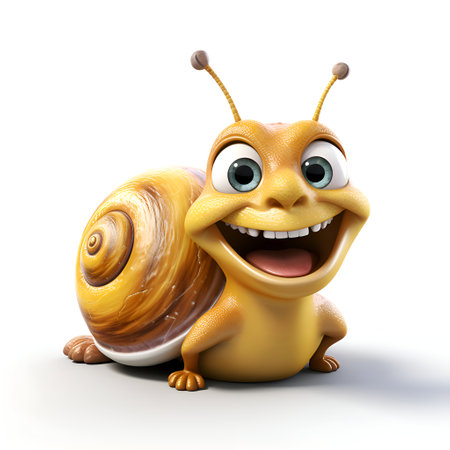 Cartoon snail with smile on white background. 3D illustration.の素材