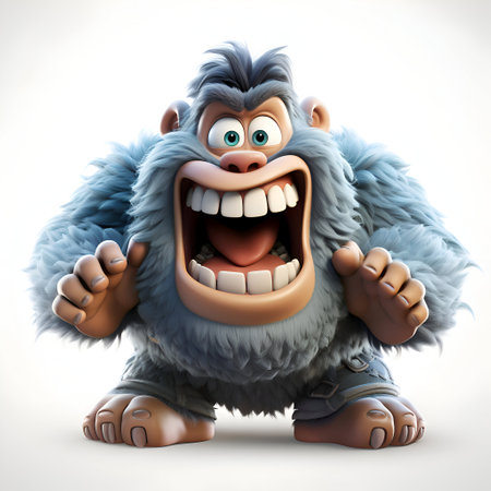 3D Render of a Cartoon Gorilla with a blue fur coatの素材