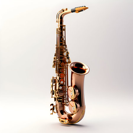 Golden saxophone on a white background. 3d render image.の素材