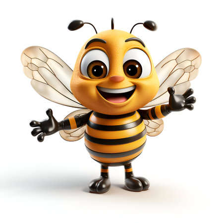 Cartoon character of bee with arms wide open showing thumbs up gestureの素材