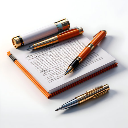 Pen and notebook on a white background. 3d render image.の素材
