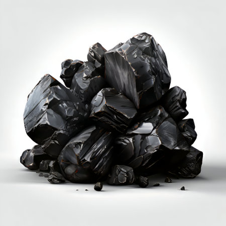 Pile of black coal isolated on white background. 3d illustrationの素材