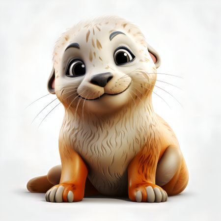 Cute cartoon seal isolated on white background. 3D rendering.の素材