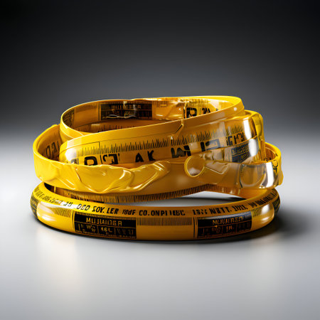 Yellow tape measure on a dark background. 3d render illustration.の素材