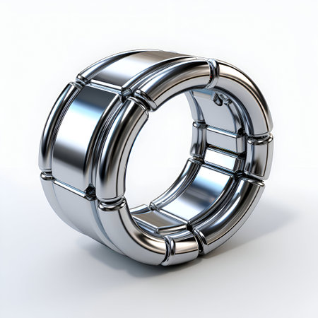 Steel ring on a white background. 3d rendering. Computer digital drawing.の素材