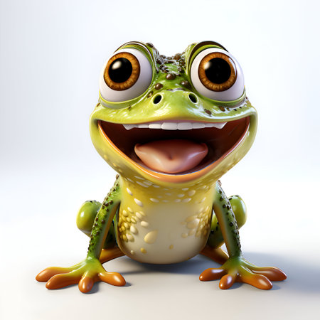 Cartoon frog with a smile on his face. 3d renderingの素材