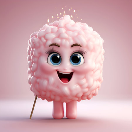 Cartoon character of brain with toothpick on pink background 3D renderingの素材