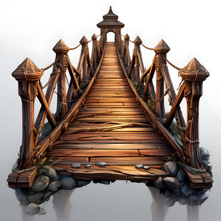 Wooden bridge on a white background. 3d render illustration.の素材