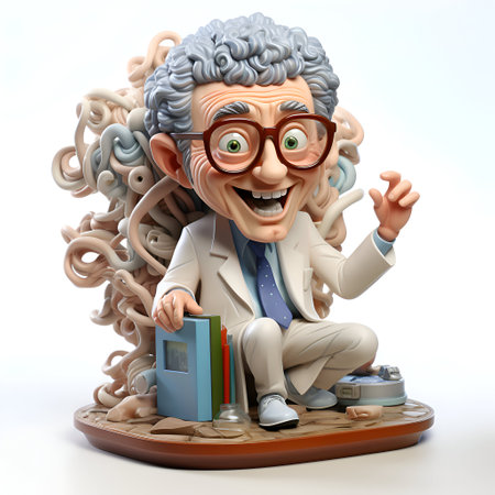 3D illustration of an old man with a book in his handの素材