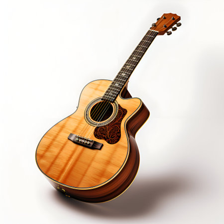 Acoustic guitar on a white background. 3D illustration. 3D rendering.の素材