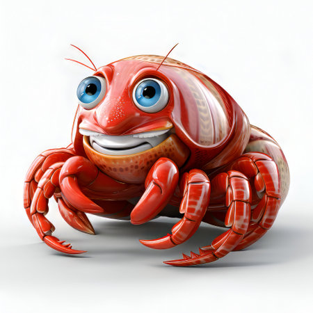 Cartoon crab on white background - 3D Illustration. Isolatedの素材