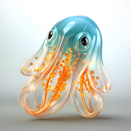 Octopus cartoon character isolated on white background. 3D illustration.の素材