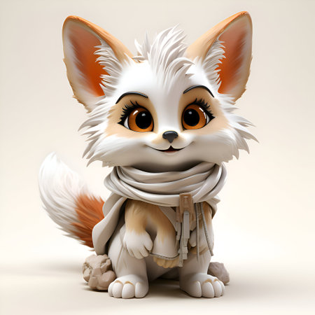 Cute cartoon fox with scarf on white background. 3D illustration.の素材