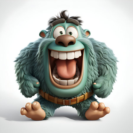 Funny cartoon yeti isolated on white background - 3D renderの素材